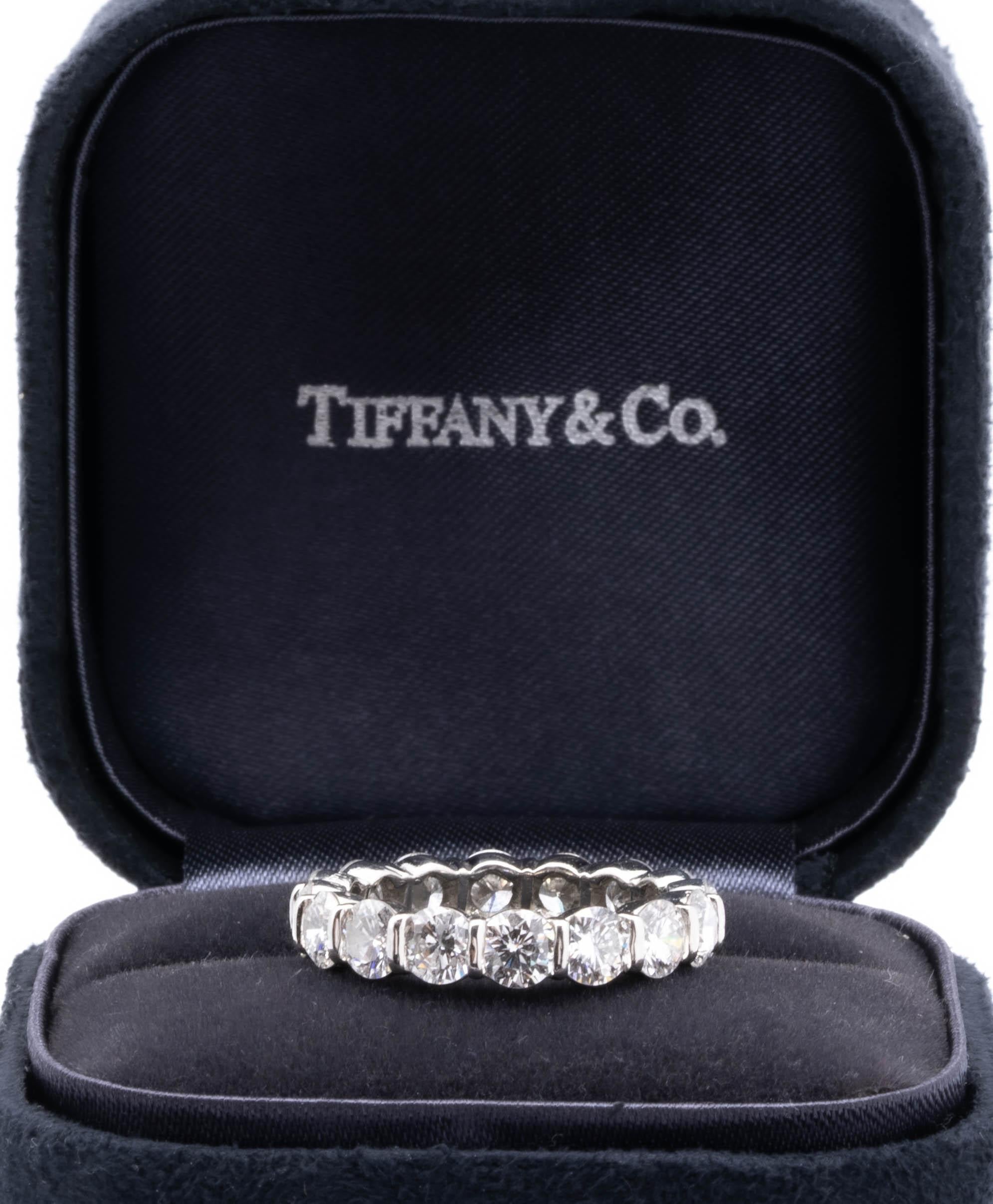 Tiffany & Co. Platinum 3.20 Ct Diamond Eternity Ring Bar Set with Round Cuts 4mm In Good Condition In New York, NY