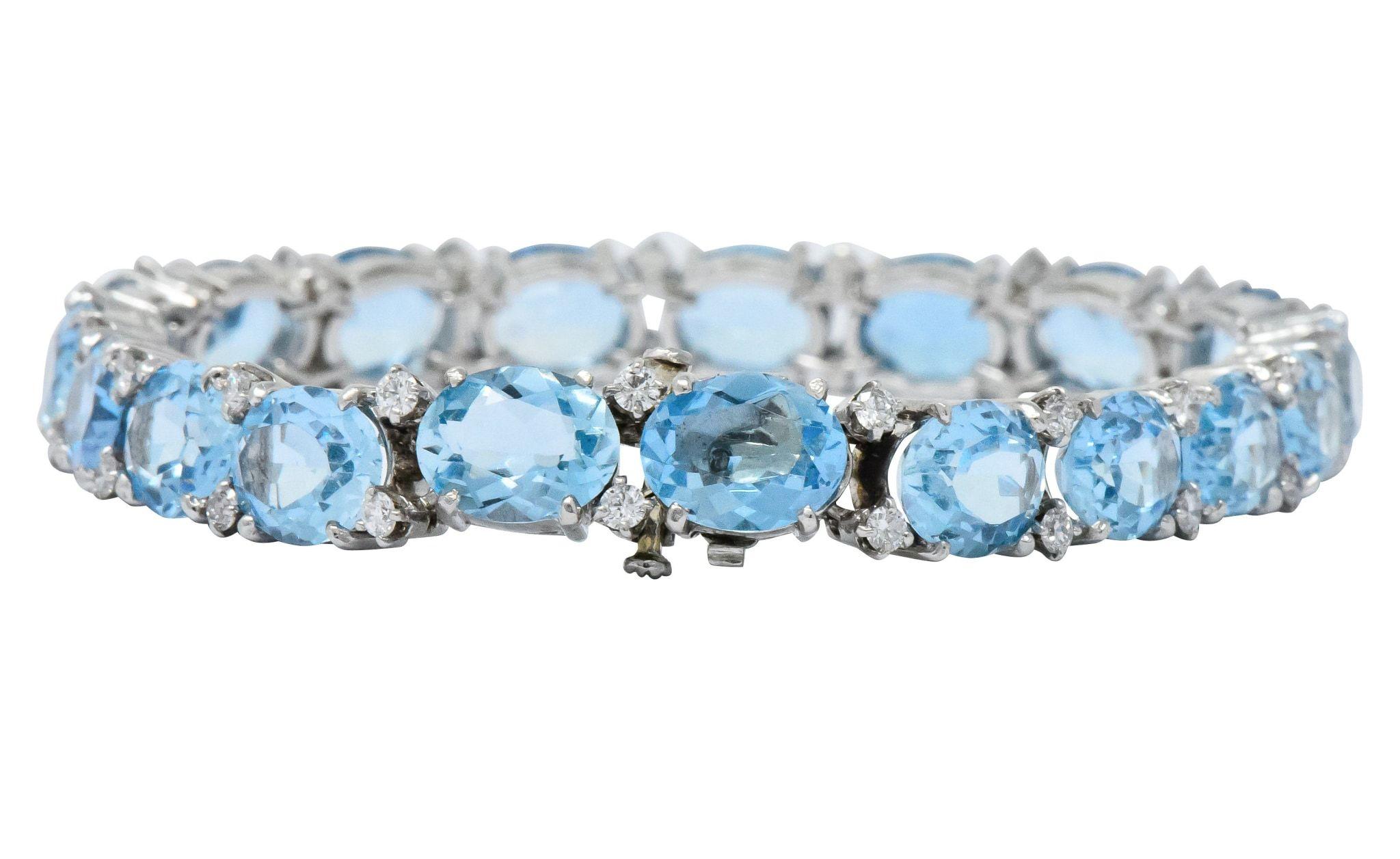 Tiffany & Co. 32.42 Carat Aquamarine Diamond Platinum Bracelet In Excellent Condition In Philadelphia, PA