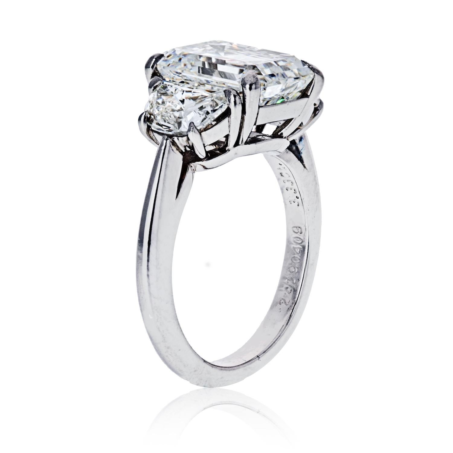 Modern Tiffany & Co. 3.33 carat Emerald Cut Three-Stone Diamond Engagement Ring
