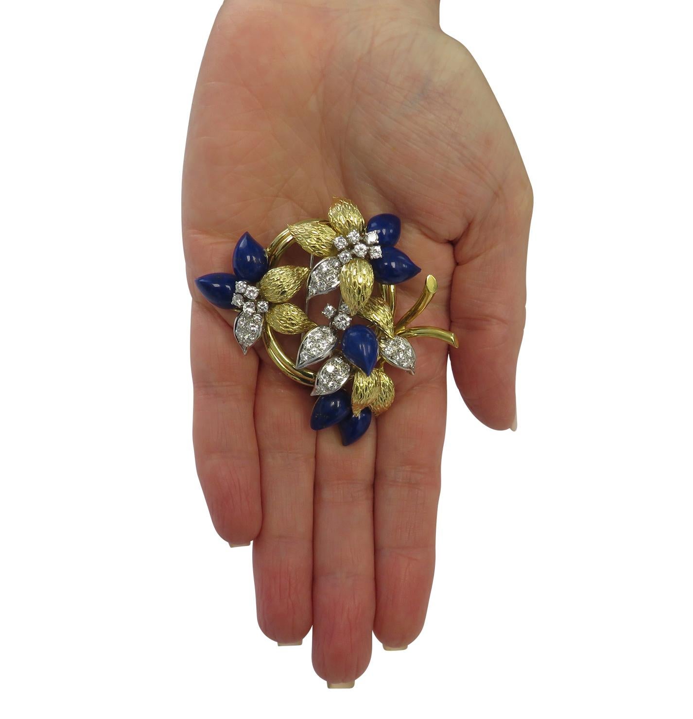 Modern Tiffany & Co. 3.51 Carat Diamond and Lapis Lazuli Brooch Pin