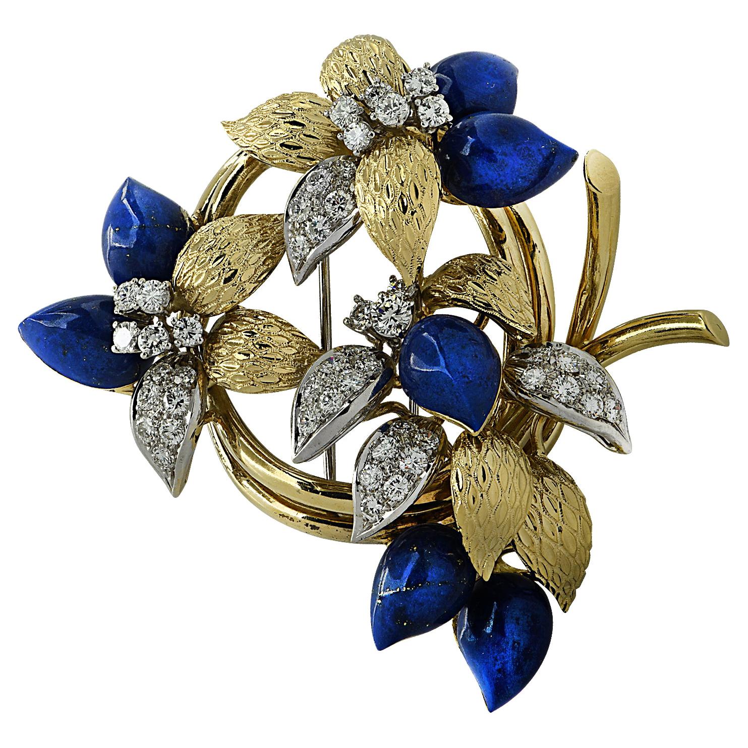 Tiffany & Co. 3.51 Carat Diamond and Lapis Lazuli Brooch Pin