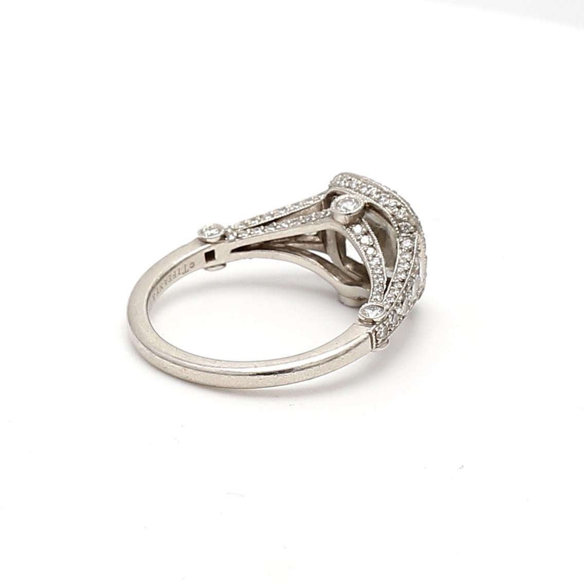 Tiffany & Co 3.54 Carat Cushion Brilliant and Round Diamond Platinum Halo Ring For Sale 6