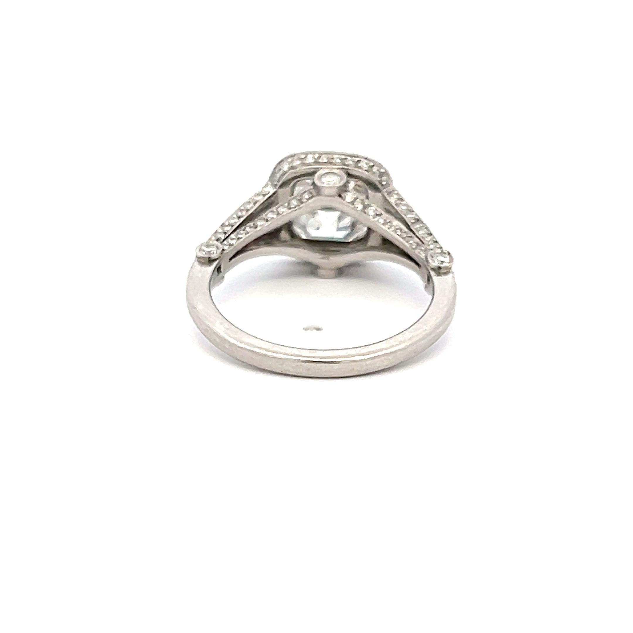 Round Cut Tiffany & Co 3.54 Carat Cushion Brilliant and Round Diamond Platinum Halo Ring For Sale
