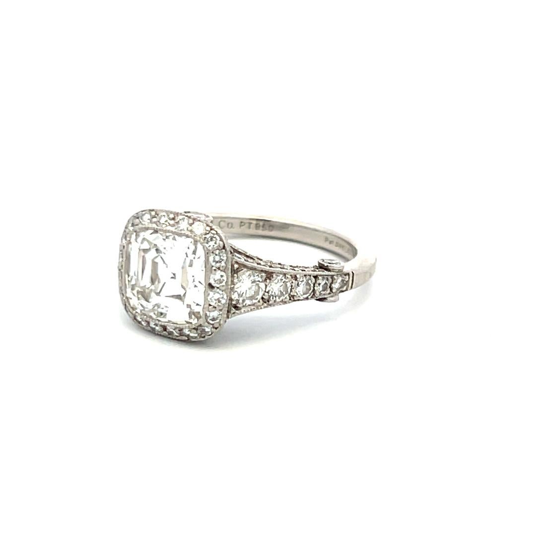 Tiffany & Co 3.54 Carat Cushion Brilliant and Round Diamond Platinum Halo Ring For Sale 1