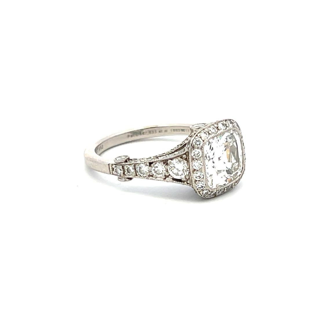 Tiffany & Co 3.54 Carat Cushion Brilliant and Round Diamond Platinum Halo Ring For Sale 2