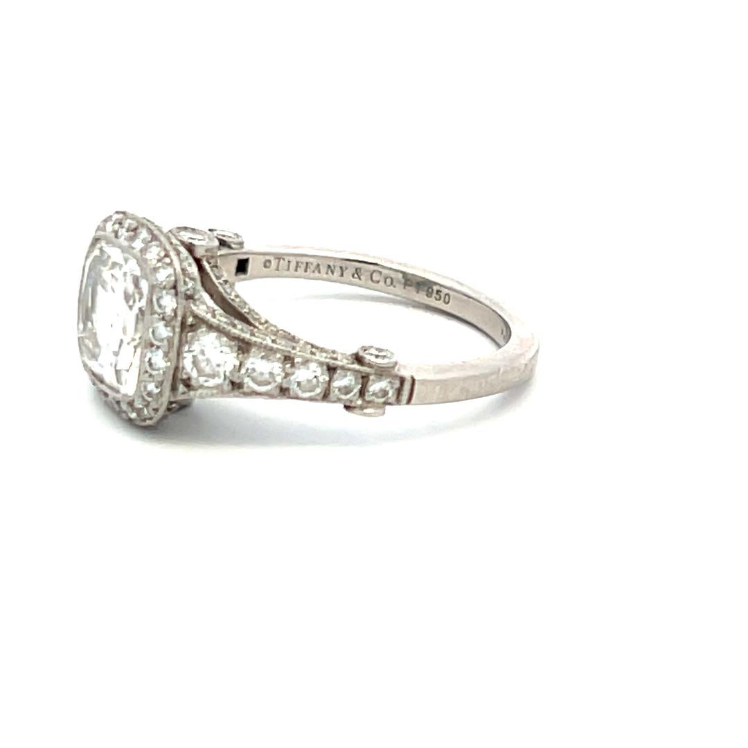 Tiffany & Co 3.54 Carat Cushion Brilliant and Round Diamond Platinum Halo Ring For Sale 3