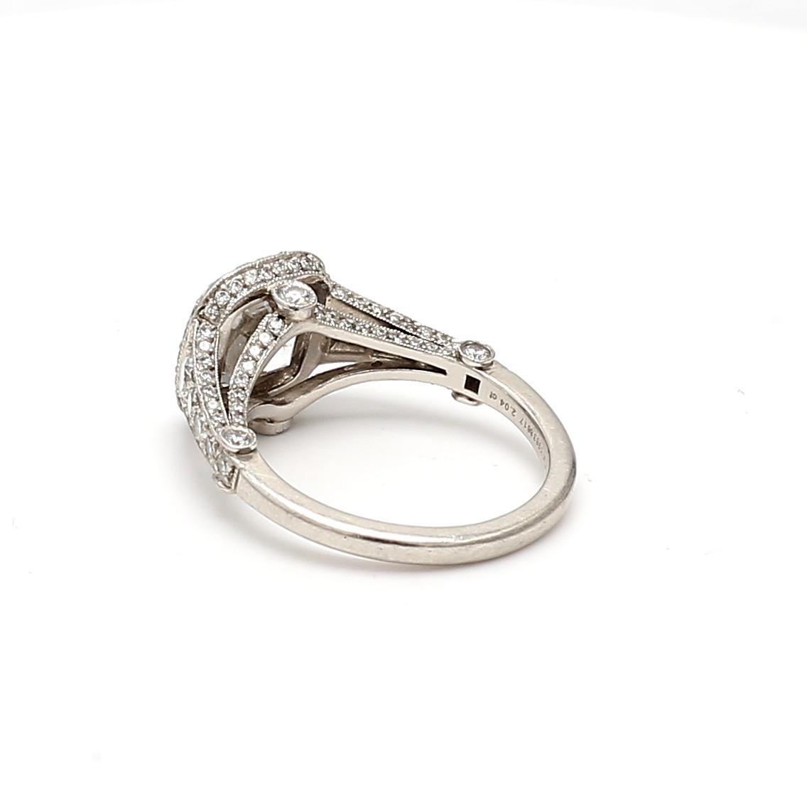 Tiffany & Co 3.54 Carat Cushion Brilliant and Round Diamond Platinum Halo Ring For Sale 4