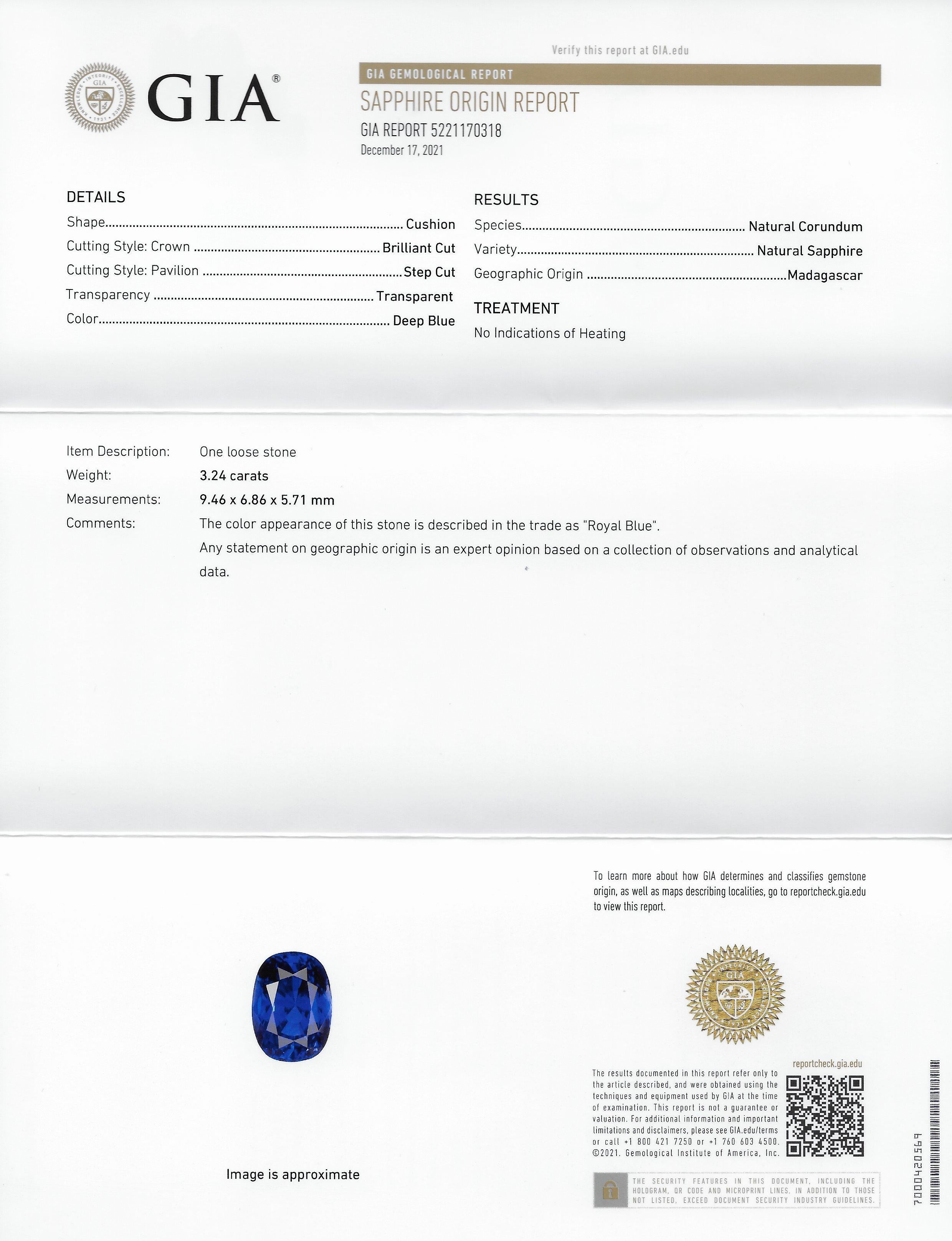 Tiffany & Co. 3.54 Carats No Heat Royal Blue Sapphire Diamond Platinum Ring 3