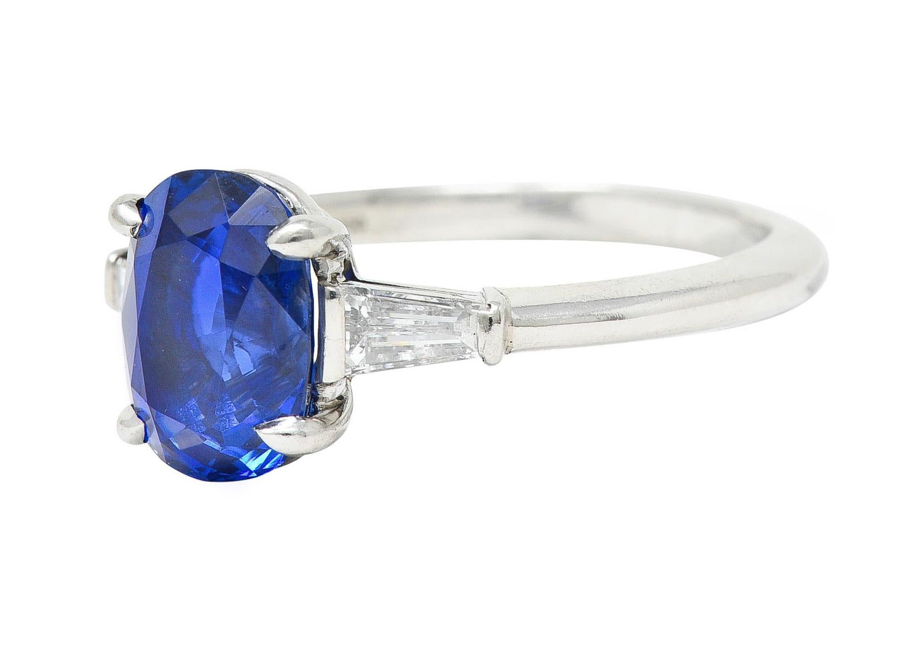 Contemporary Tiffany & Co. 3.54 Carats No Heat Royal Blue Sapphire Diamond Platinum Ring