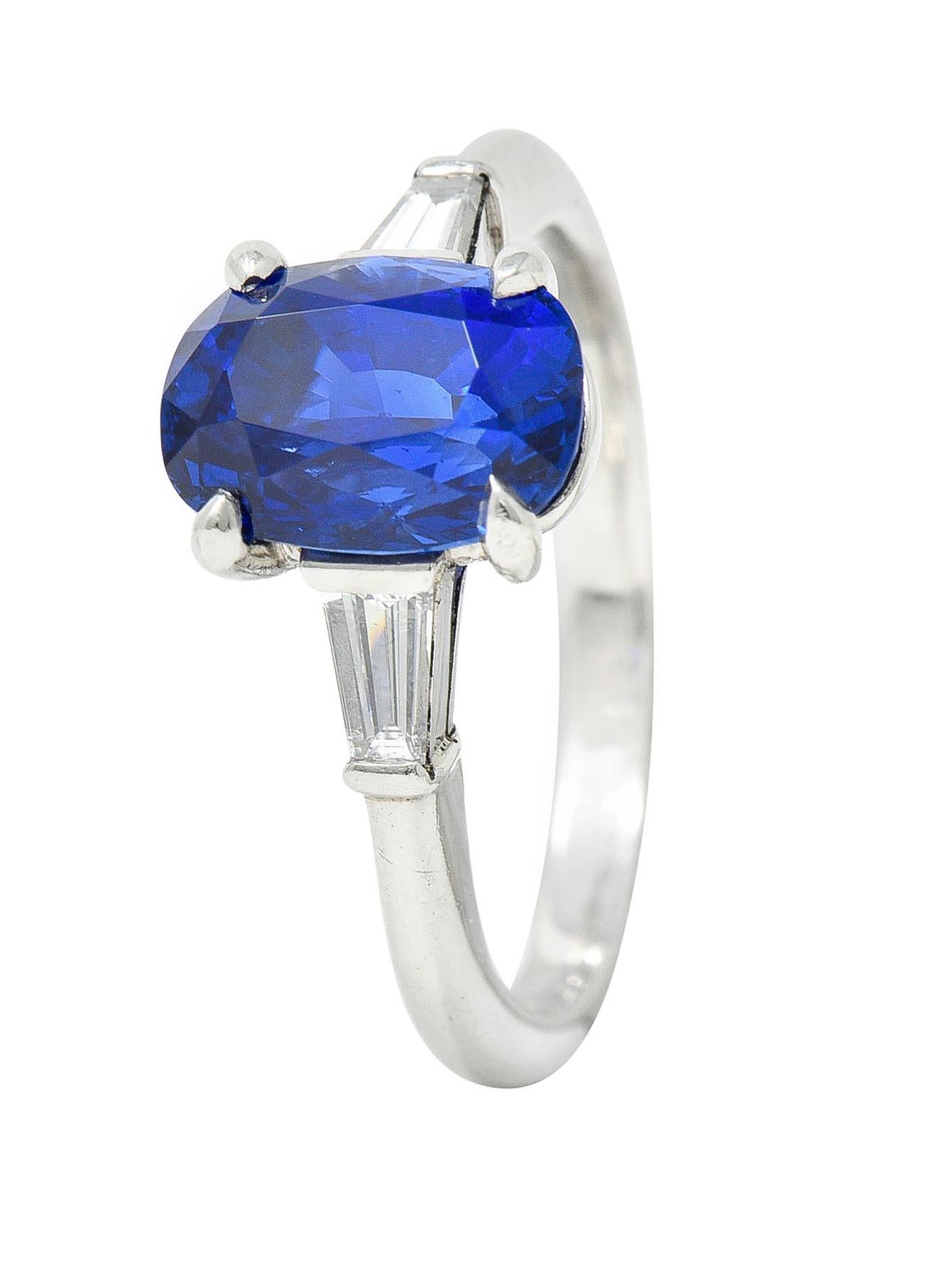 Tiffany & Co. 3.54 Carats No Heat Royal Blue Sapphire Diamond Platinum Ring In Excellent Condition In Philadelphia, PA
