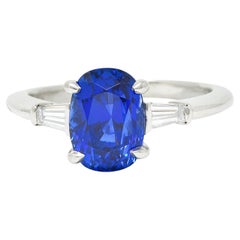 Tiffany & Co. 3.54 Carats No Heat Royal Blue Sapphire Diamond Platinum Ring