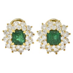 Tiffany & Co. 3.58 CTW Emerald Diamond 18 Karat Gold Retro Cluster Earrings