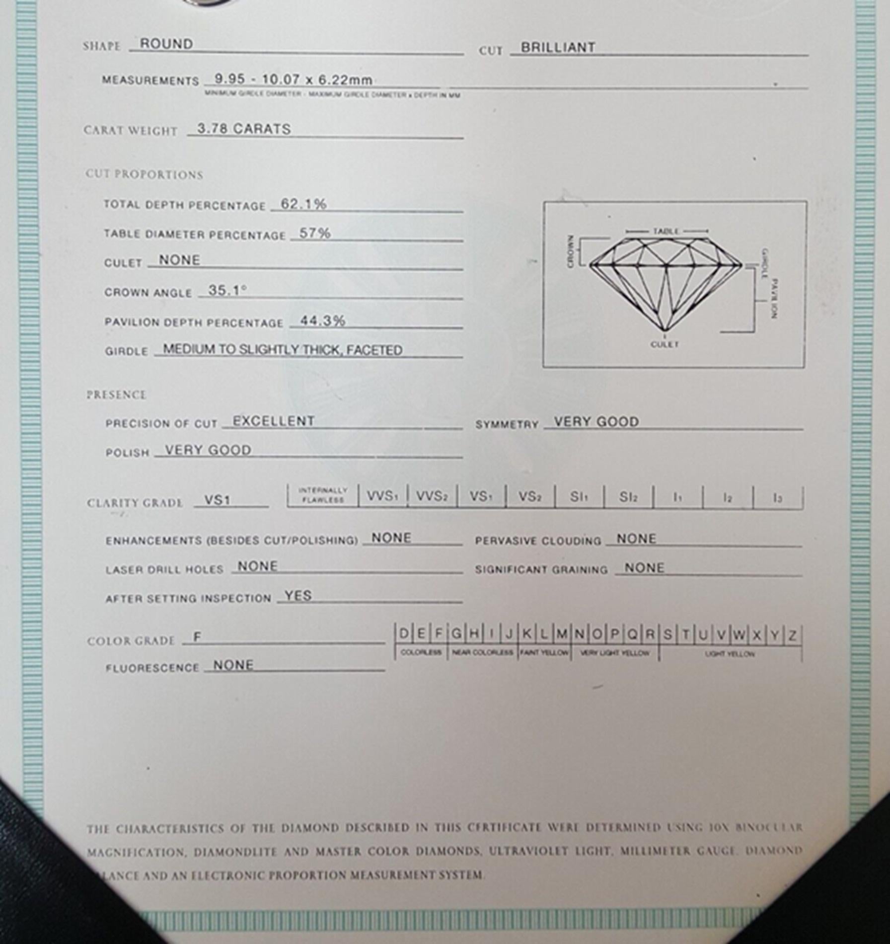 Tiffany & Co. 3.60 Karat Platin Diamant-Verlobungsring mit rundem Brillantschliff im Angebot 1