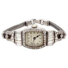 Tiffany & Co 3.60 Carat Round and Baguette Diamond Platinum Wrist Watch