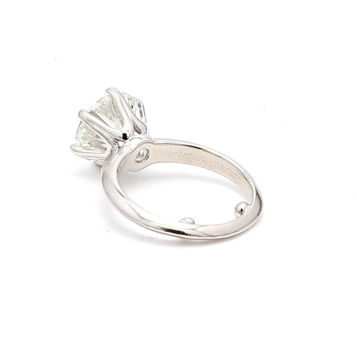 Tiffany & Co. Anello di fidanzamento in platino con diamante tondo e brillante I VVS2 da 3,72 carati in vendita 2
