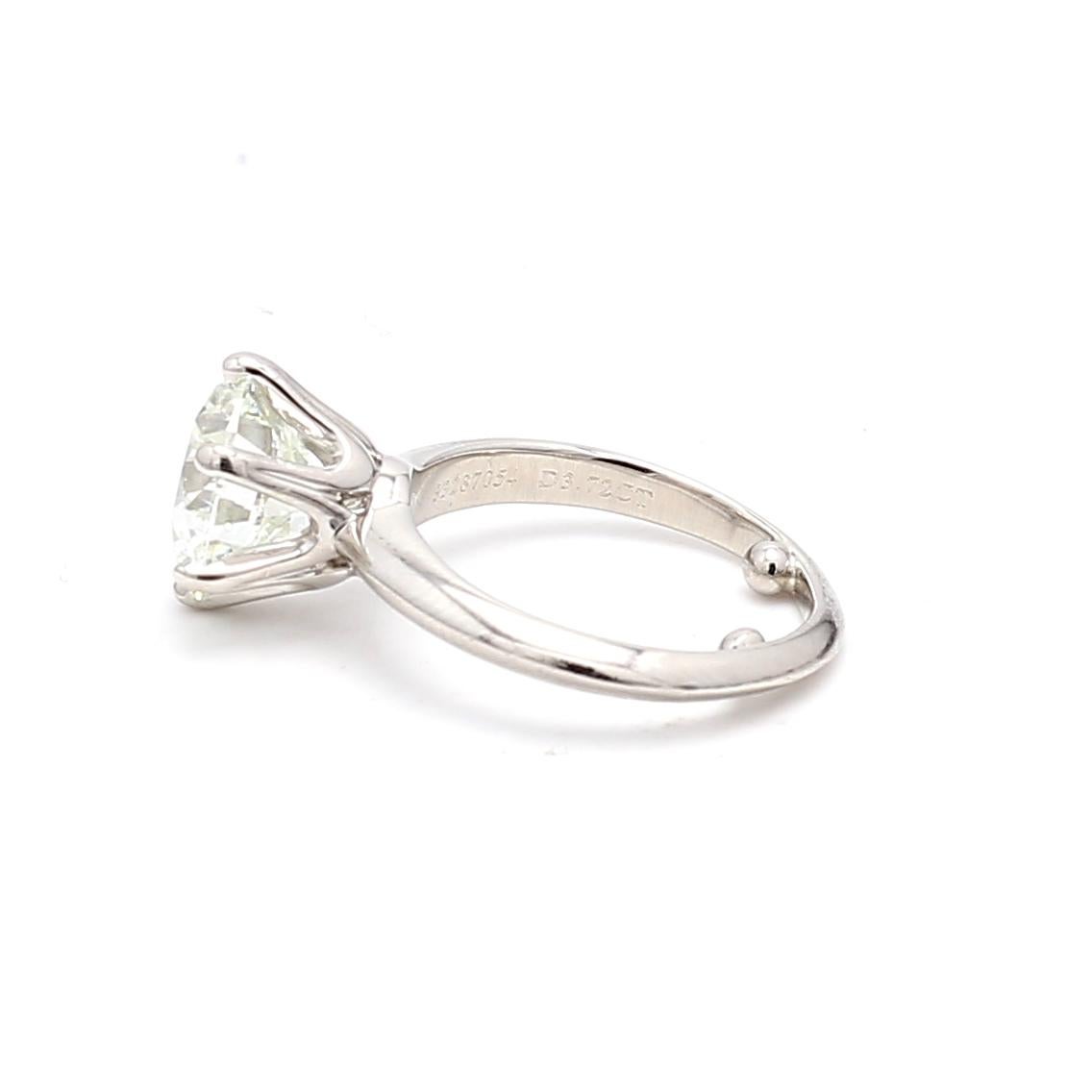 Tiffany & Co. Anello di fidanzamento in platino con diamante tondo e brillante I VVS2 da 3,72 carati in vendita 3