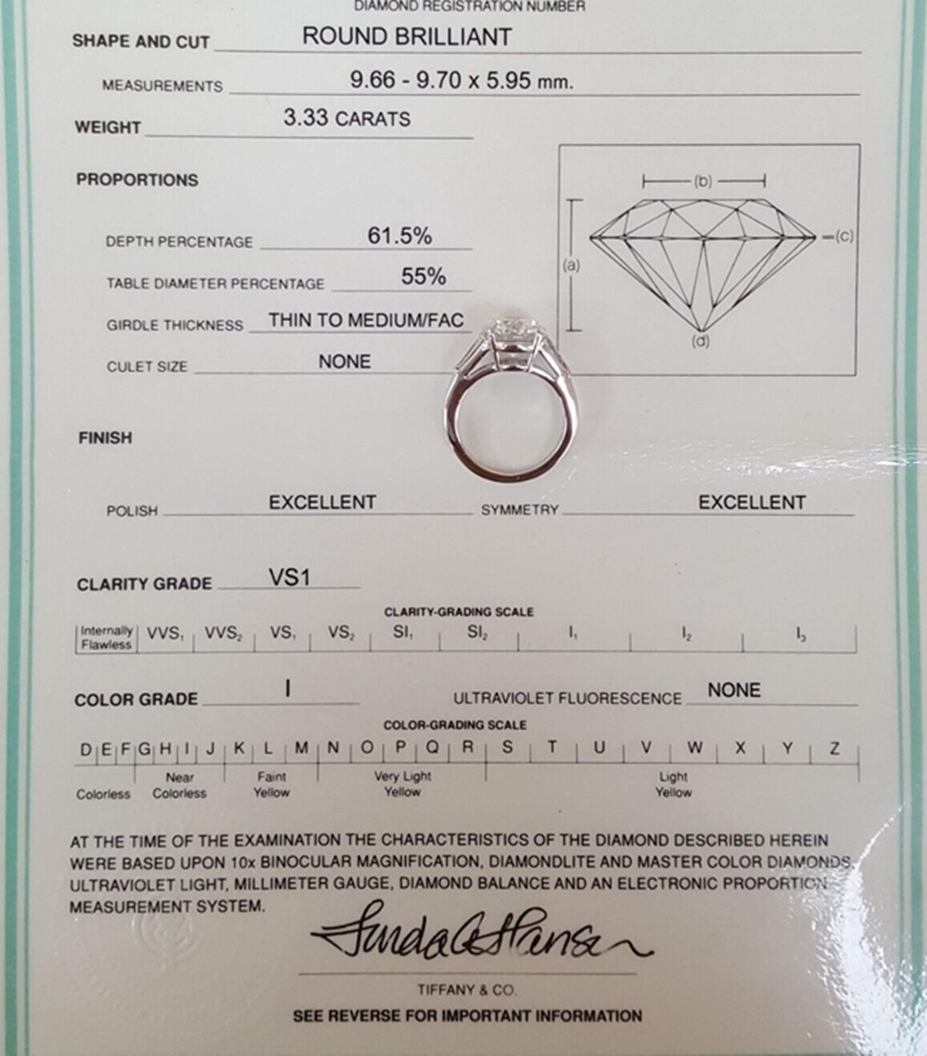  Tiffany & Co. Platinring mit 3.83 Karat Diamant im runden Brillantschliff, Gesamtgewicht im Zustand „Hervorragend“ im Angebot in Rome, IT