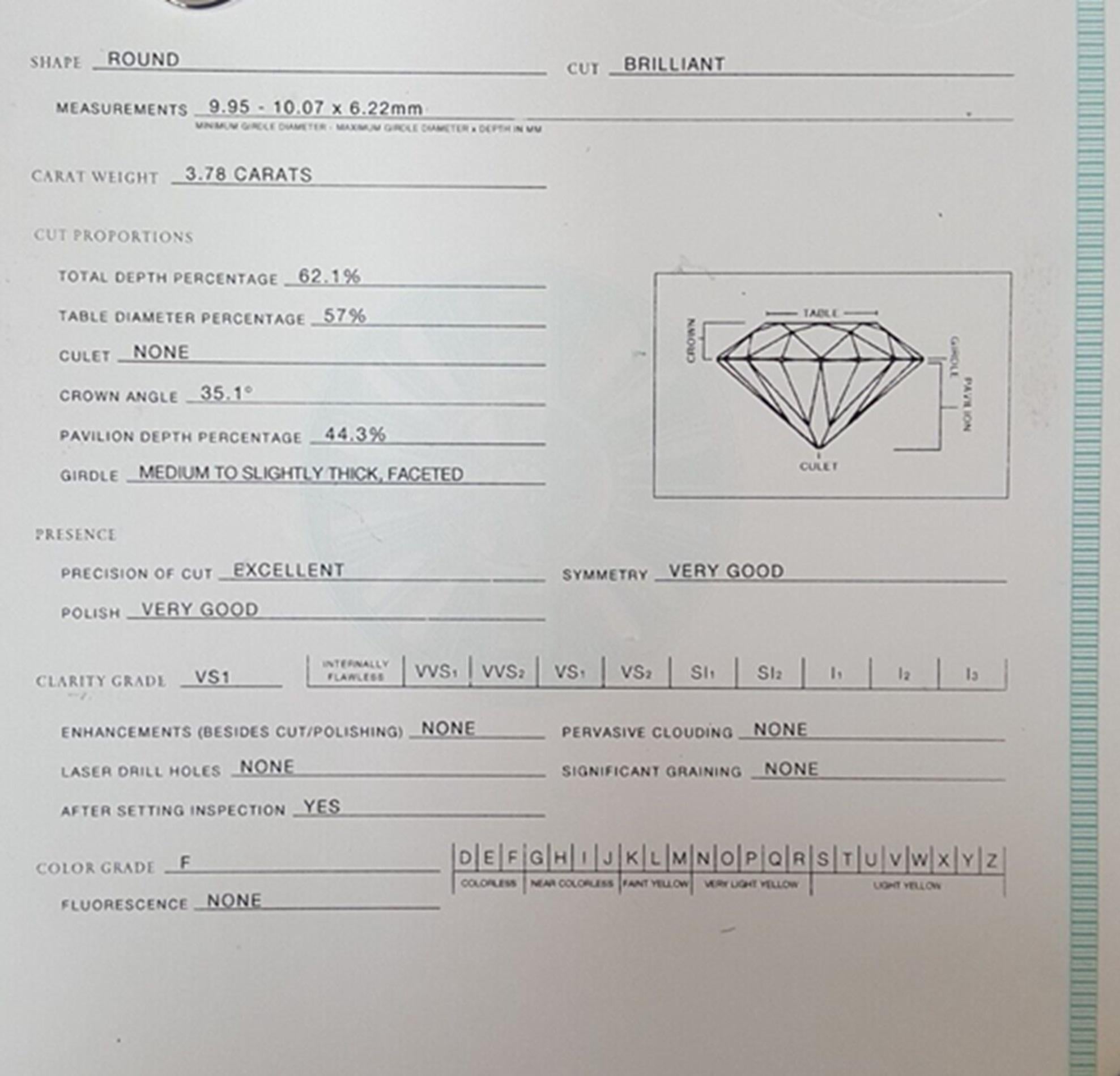 Tiffany & Co. Bague de fiançailles en platine de 3.78 carats avec diamant rond taillé en brillant en vente 2