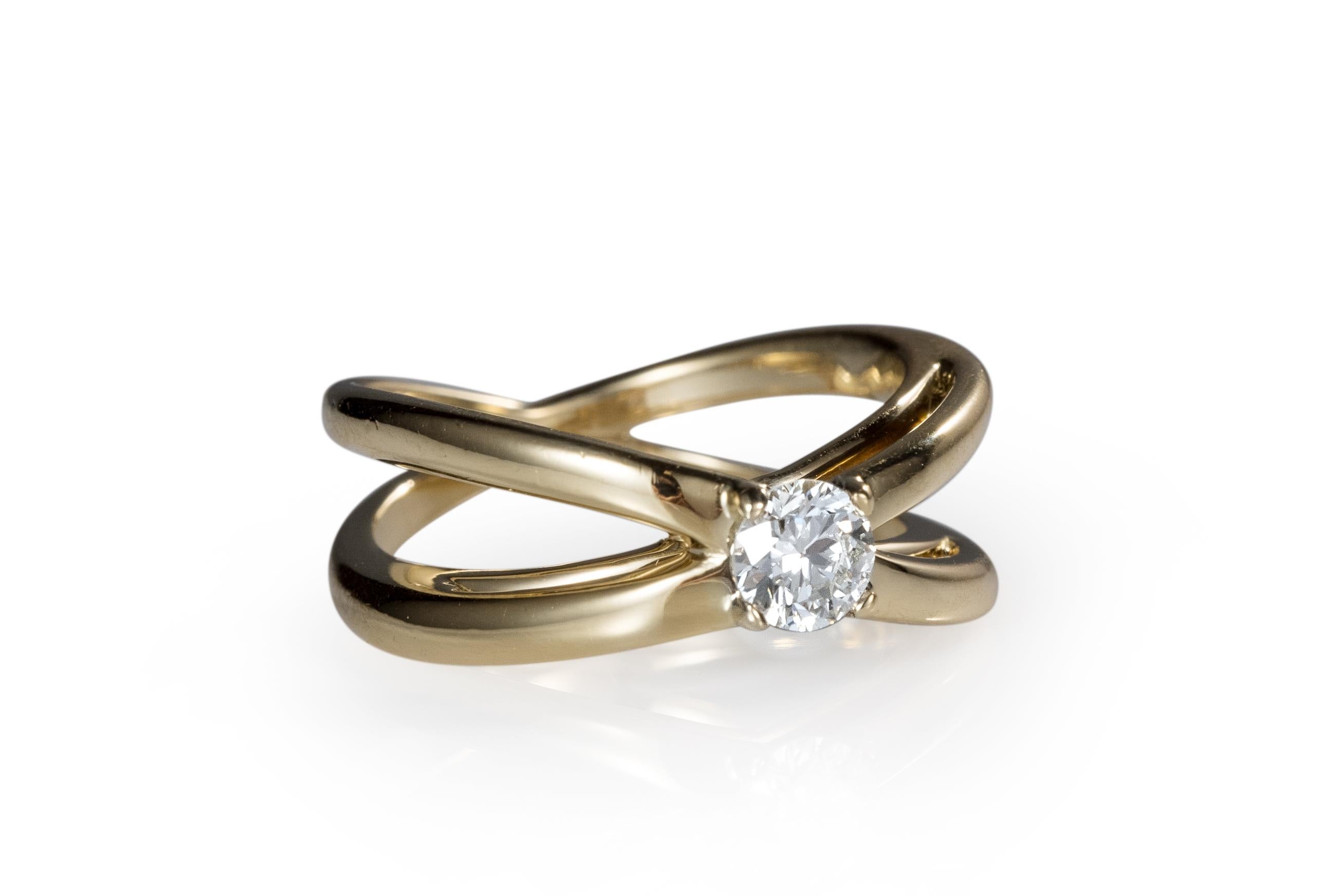 Tiffany and Co .38 Carat Diamond Double X Design Ring, 18 Karat Gold at