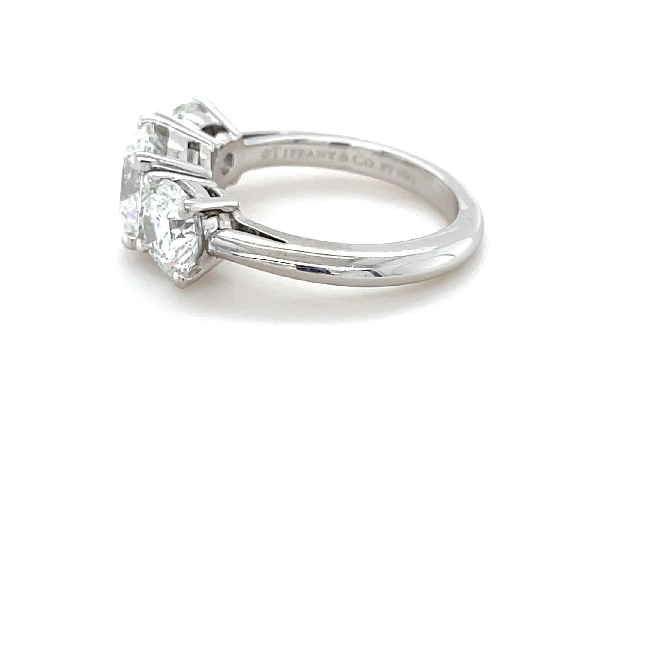 Brilliant Cut Tiffany & Co., 3.80 Carats Three Stone Diamond Engagement Ring