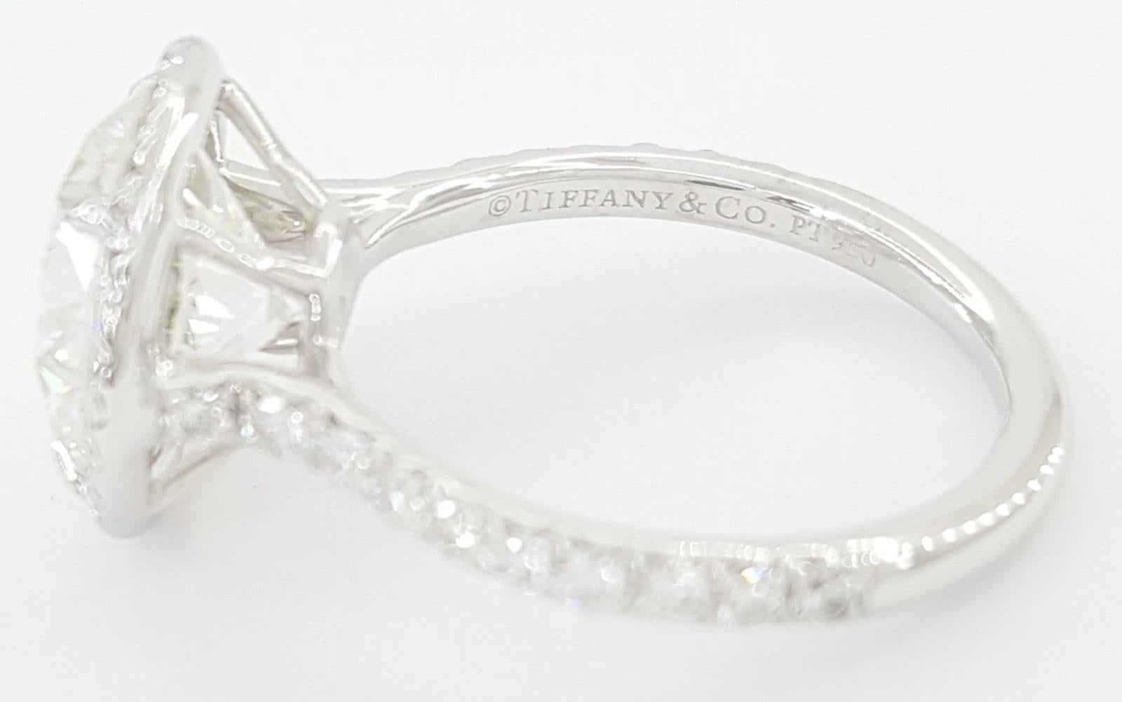 Women's Tiffany & Co. 3.82 Carat Platinum Soleste Diamond Halo Engagement Ring For Sale