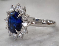 Tiffany & Co. 3.90 Carat No Heat Blue Sapphire Diamond Halo Ring in Platinum