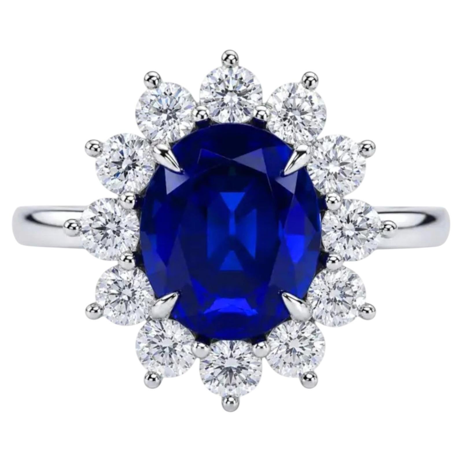 Tiffany & Co. Anello aureola con zaffiro blu senza calore da 3,90 carati in platino