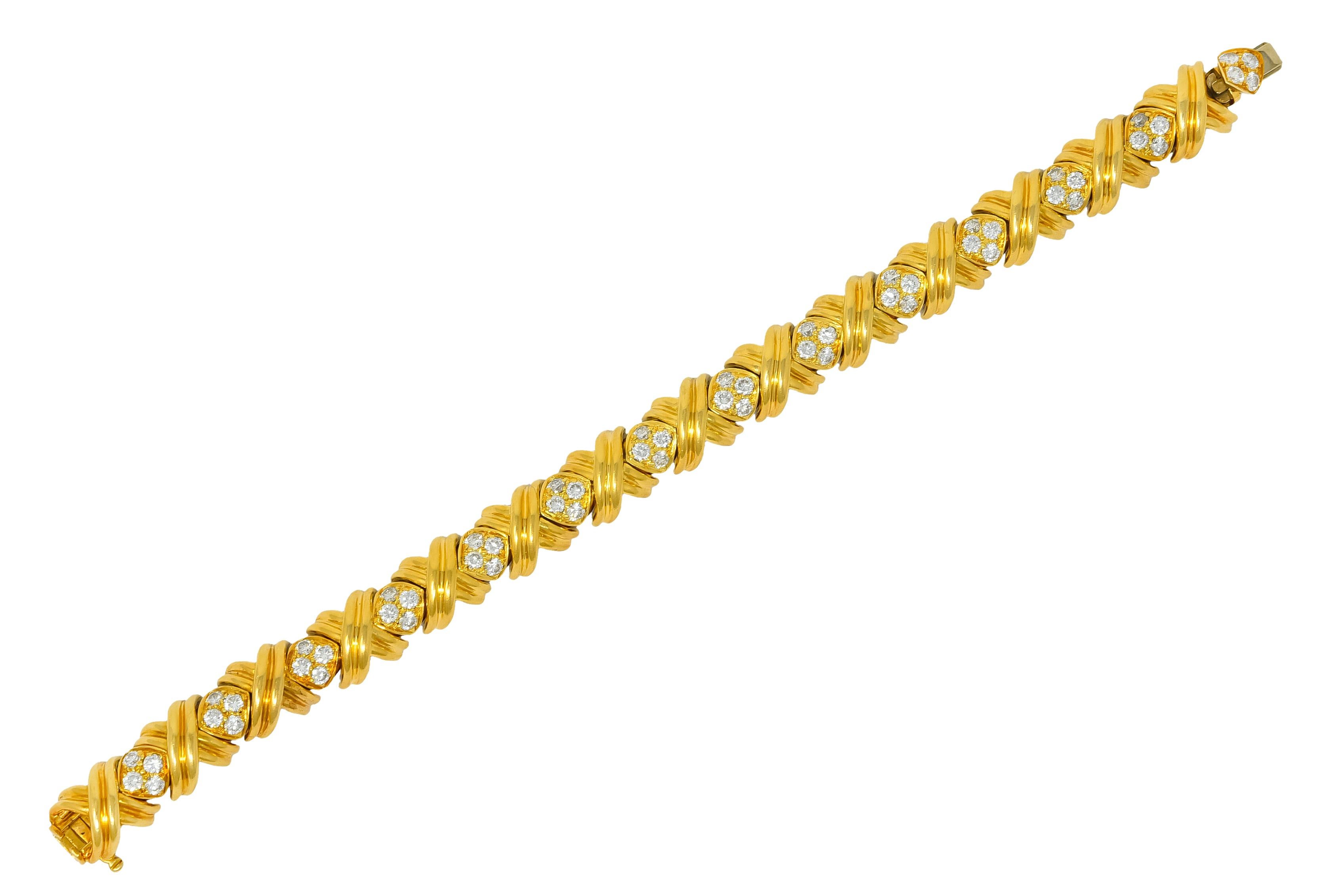 Tiffany & Co. 3.92 Carat Diamond 18 Karat Yellow Gold Signature X Link Bracelet 6