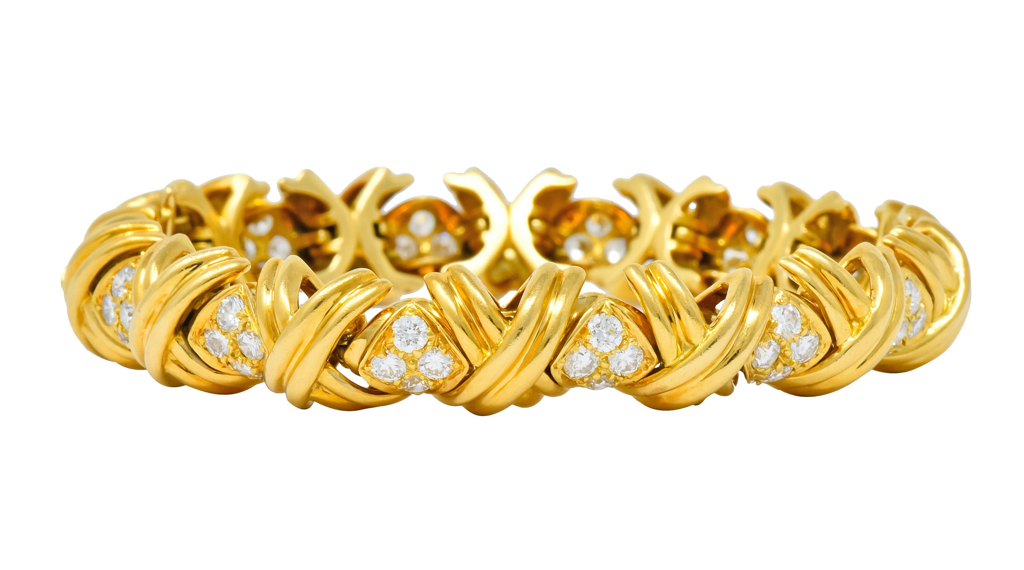 Contemporary Tiffany & Co. 3.92 Carat Diamond 18 Karat Yellow Gold Signature X Link Bracelet