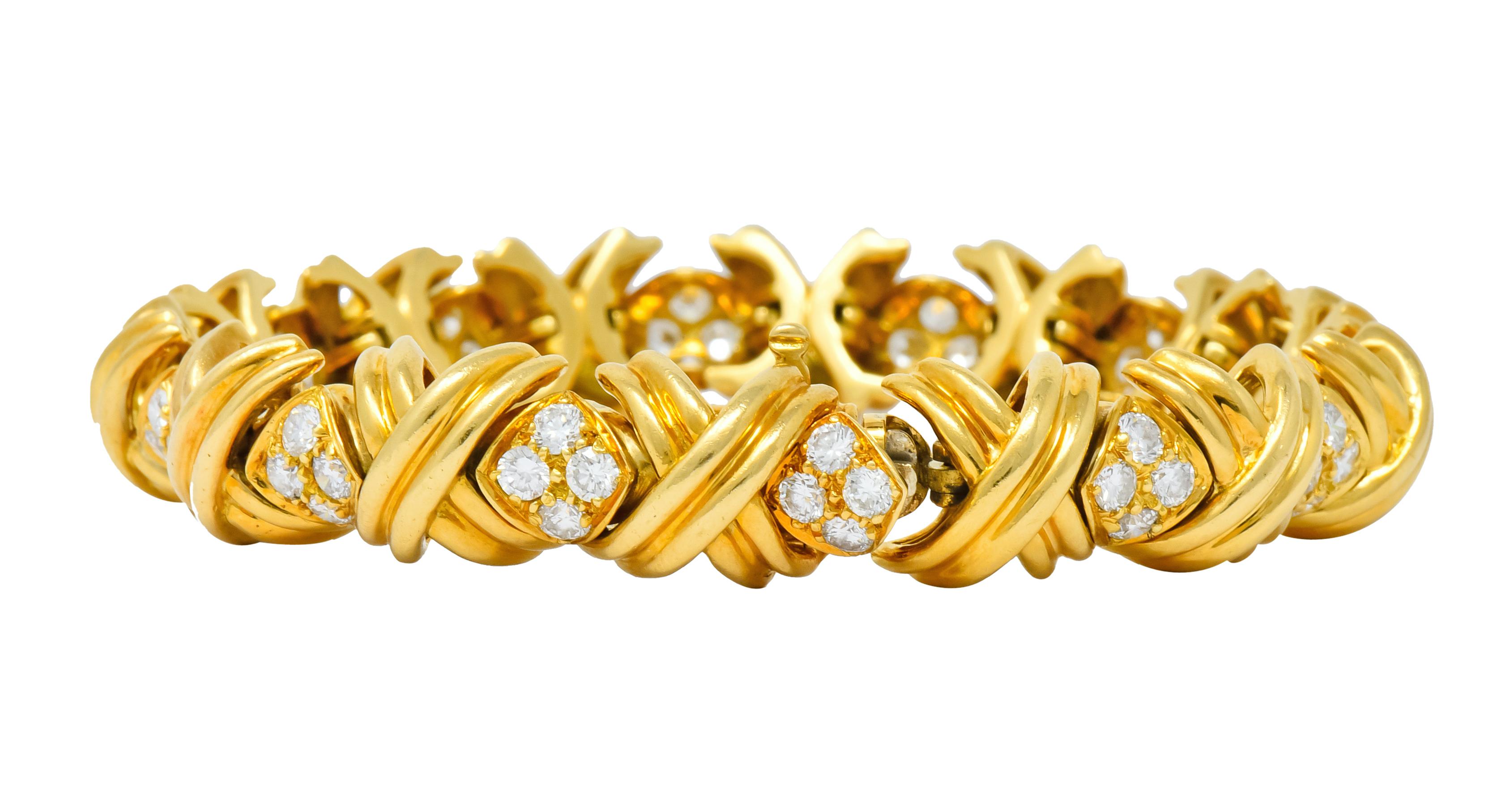 Round Cut Tiffany & Co. 3.92 Carat Diamond 18 Karat Yellow Gold Signature X Link Bracelet