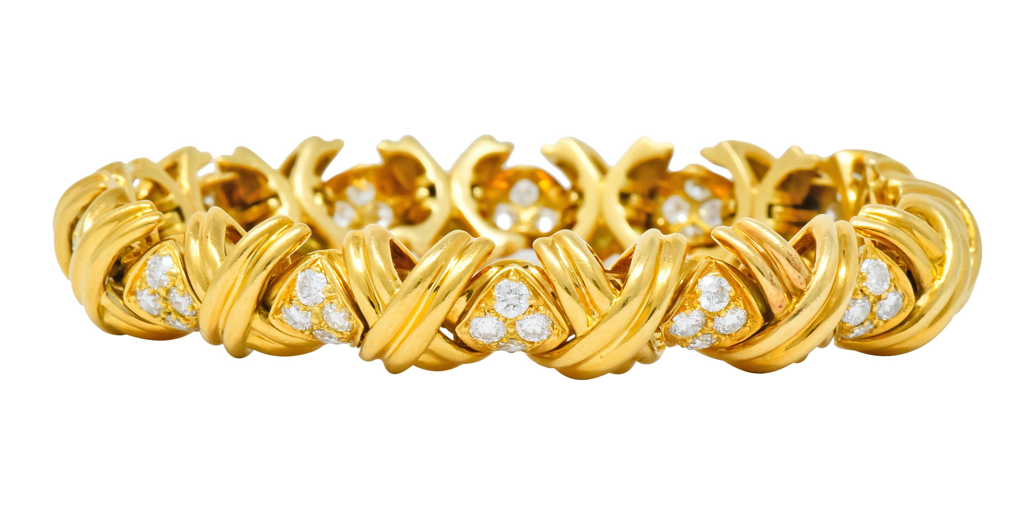 Tiffany & Co. 3.92 Carat Diamond 18 Karat Yellow Gold Signature X Link Bracelet In Excellent Condition In Philadelphia, PA