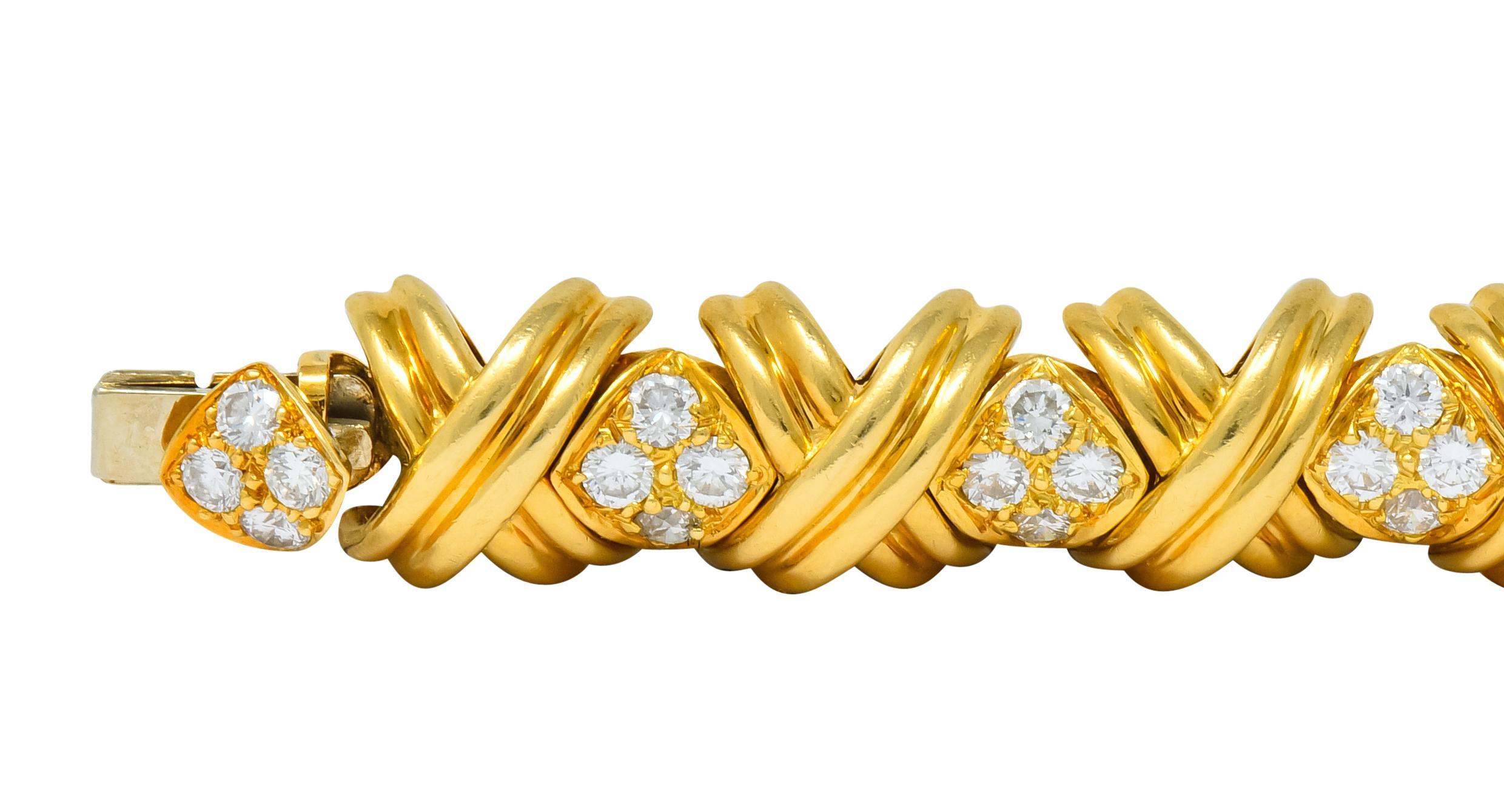 Women's or Men's Tiffany & Co. 3.92 Carat Diamond 18 Karat Yellow Gold Signature X Link Bracelet
