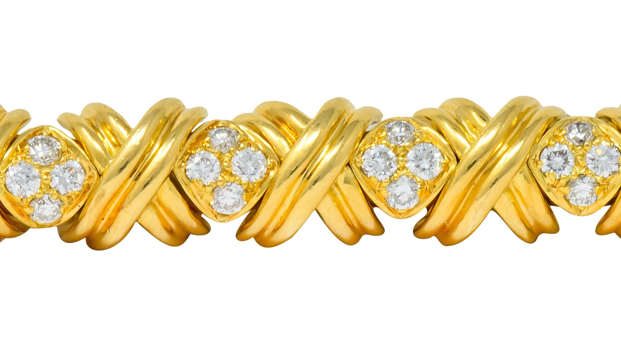Tiffany & Co. 3.92 Carat Diamond 18 Karat Yellow Gold Signature X Link Bracelet 1