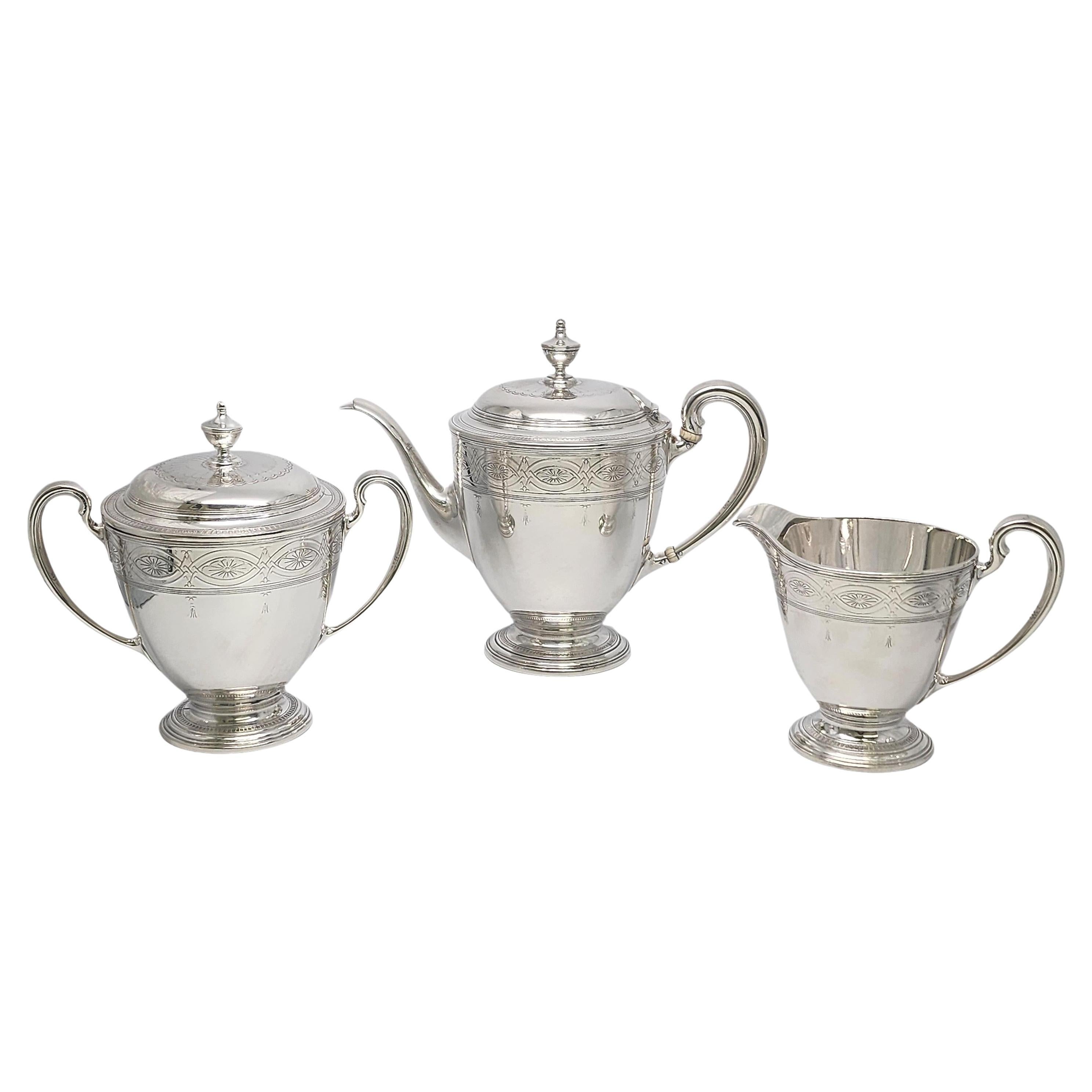 Tiffany & Co 3pc Sterling Silver Tea Set 20316 Teapot Creamer Sugar Bowl #17734