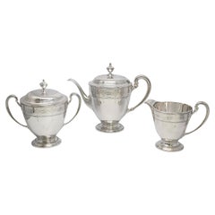 Tiffany & Co Juego de té de plata de ley para 3 piezas 20316 Tetera Azucarera #17734