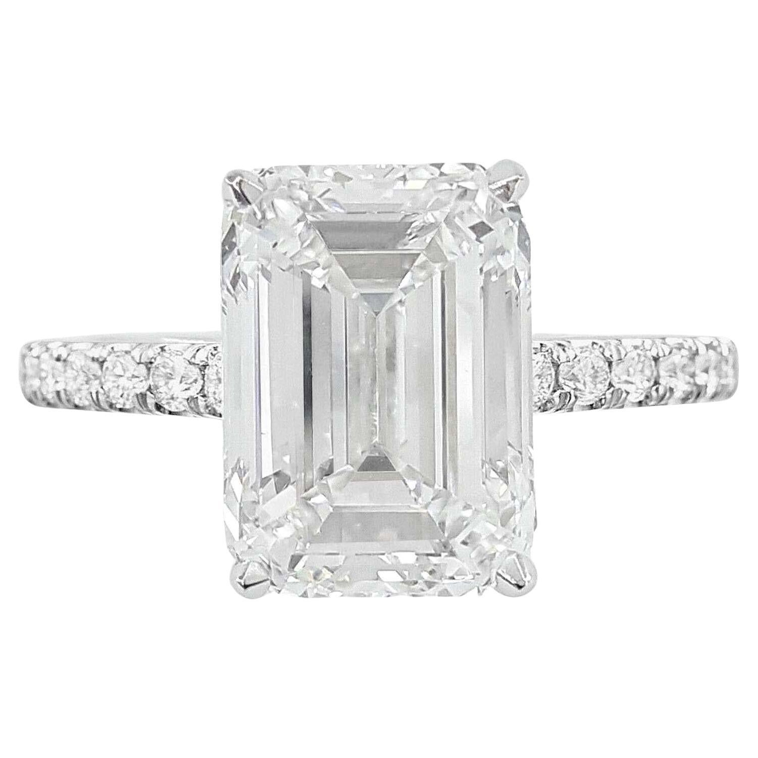 Tiffany & Co. Platinum 4.18 ct Total Weight Emerald Brilliant Cut Diamond Engagement Ring. 

The ring weighs 5.2 grams, size 6 the center stone is a Natural Emerald Cut diamond weighing 4.02ct, F in Color, VVS1 in Clarity, Excellent Cut, Very Good