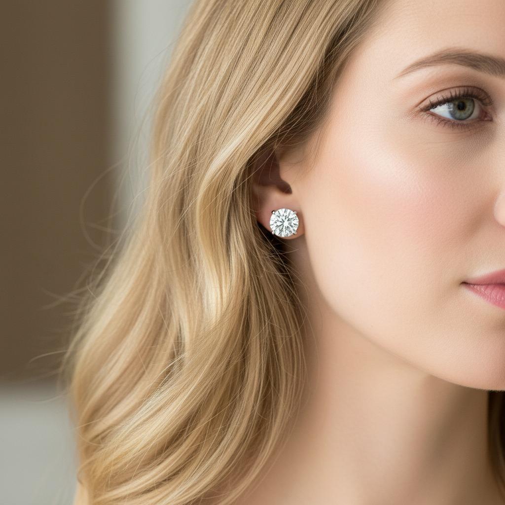 Taille ronde Boucles d'oreilles en diamant rond de 4 carats de Tiffany & Co. en vente