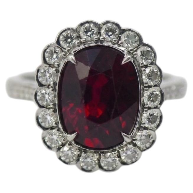 Tiffany & Co. 4 Carat Ruby Diamond Platinum Halo Ring