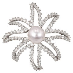 Tiffany & Co. 4 Ct. Platinum Diamond Fireworks South Sea Pearl Brooch