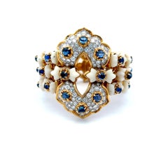 Tiffany & Co 4.00 Carat Round Diamond Coral and Sapphire 18K Yellow GLD Bracelet