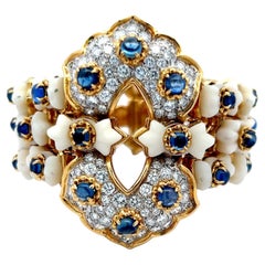 Tiffany & Co 4.00 Carat Round Diamond Coral and Sapphire 18K Yellow GLD Bracelet