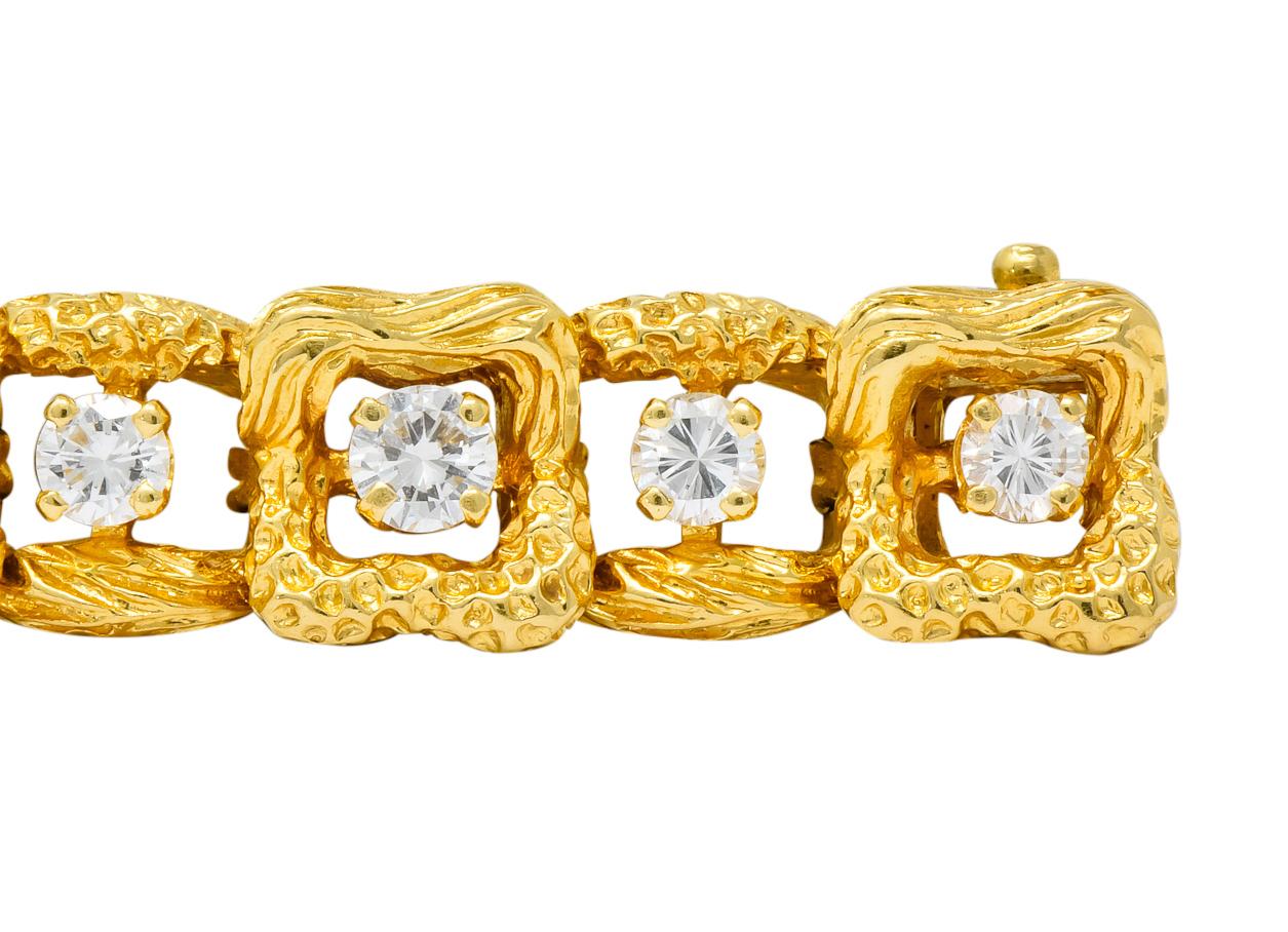 Tiffany & Co. 4.08 Carat Diamond 18 Karat Gold Textured Link Bracelet 1