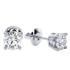 4.19ct GIA Natural Round Diamond Studs Earrings  Tiffany Style 4 Prong Platinum