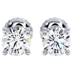 Boucles d'oreilles 4.19ct GIA diamant rond naturel  Tiffany Style 4 griffes platine