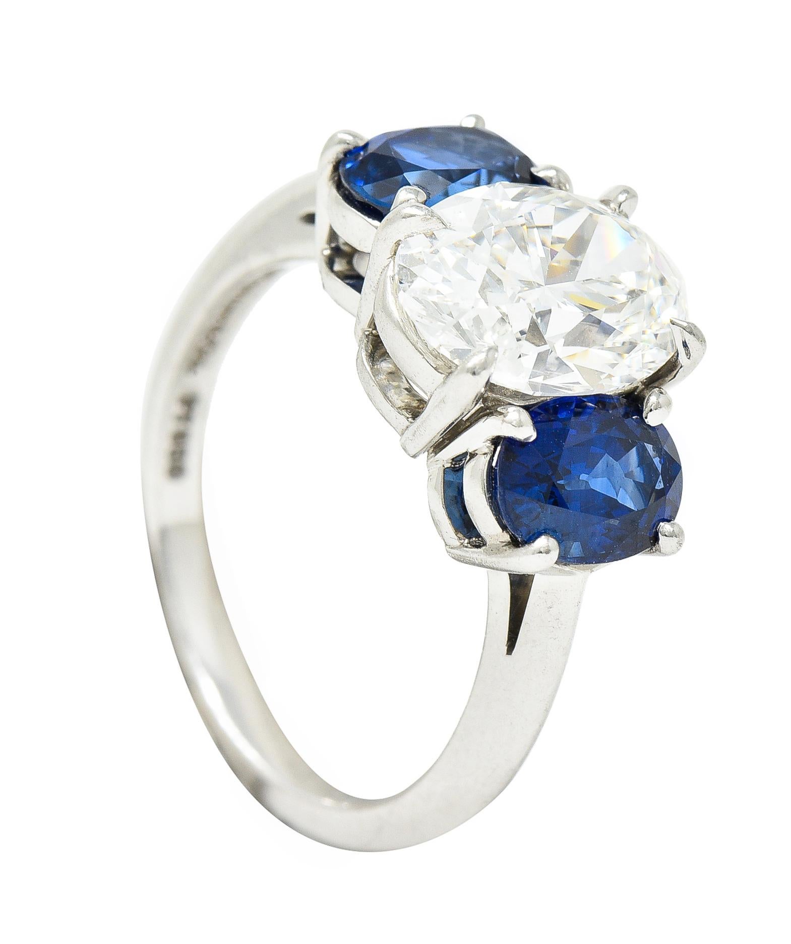 Tiffany & Co. 4.26 Carats Oval Cut Diamond Sapphire Platinum Three Stone Ring 5