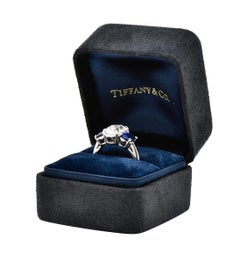 Tiffany & Co. 4.26 Carats Oval Cut Diamond Sapphire Platinum Three Stone Ring