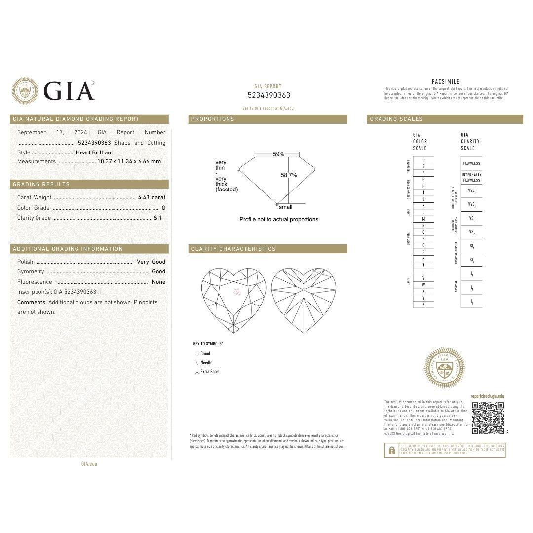 Tiffany & Co. 4.43 Carat GIA G SI1 Diamond Heart Necklace For Sale 4