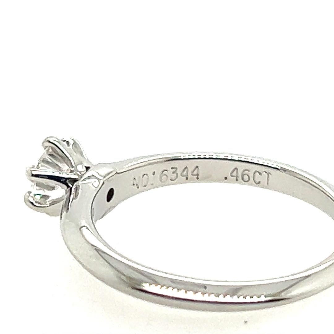 Round Cut Tiffany & Co .46 Carat GIA Certified H VS2 Round Natural Diamond Engagement Ring For Sale