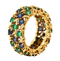 Tiffany & Co. 4.70 Carats Emerald Sapphire 18 Karat Gold Woven X Band Ring