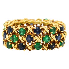 Tiffany & Co. 4.70 Carats Emerald Sapphire 18 Karat Gold Woven X Band Ring